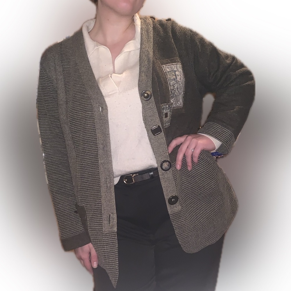Vintage Eclectic Patchwork Grandpa Asymmetrical Sweater Nancy Bolen Cardigan M - Picture 12 of 12